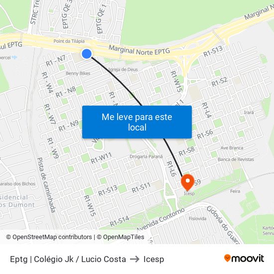 Eptg | Colégio Jk / Lucio Costa to Icesp map