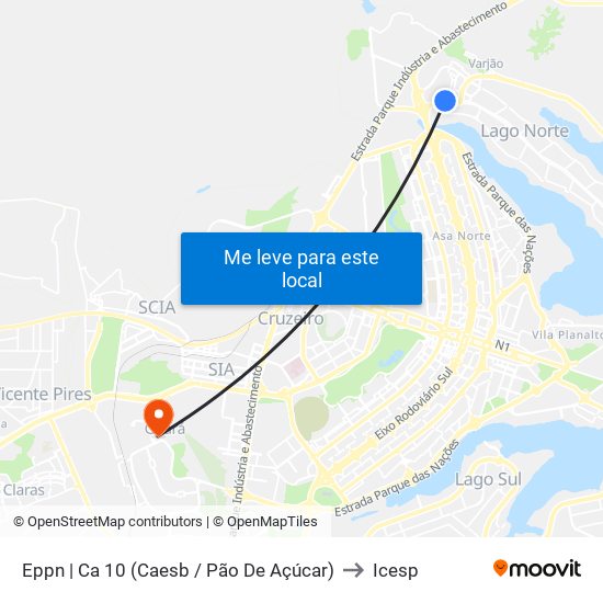 Eppn | Ca 10 (Caesb / Pão De Açúcar) to Icesp map