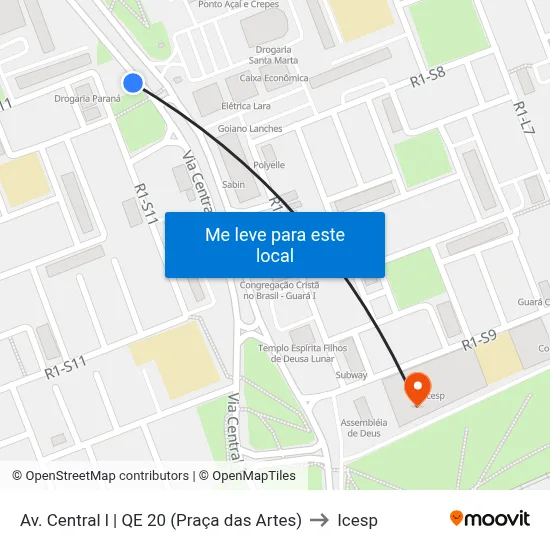 Av. Central l | QE 20 (Praça das Artes) to Icesp map