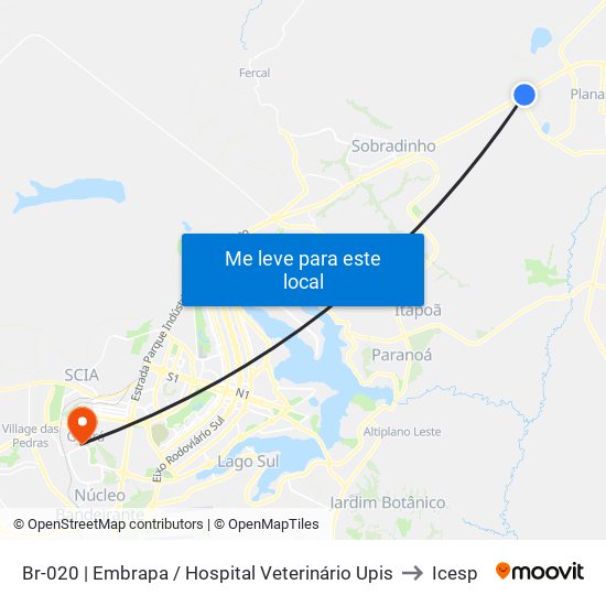 Br-020 | Embrapa / Hospital Veterinário Upis to Icesp map