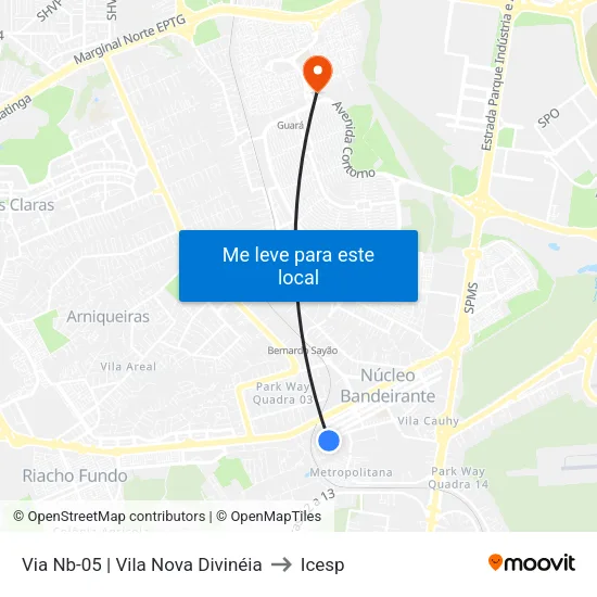 Via NB-5 | Vila Nova Divinéia to Icesp map