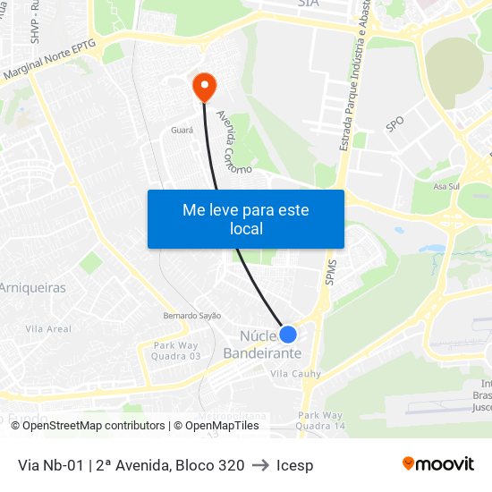 Via Nb-01 | 2ª Avenida, Bloco 320 to Icesp map