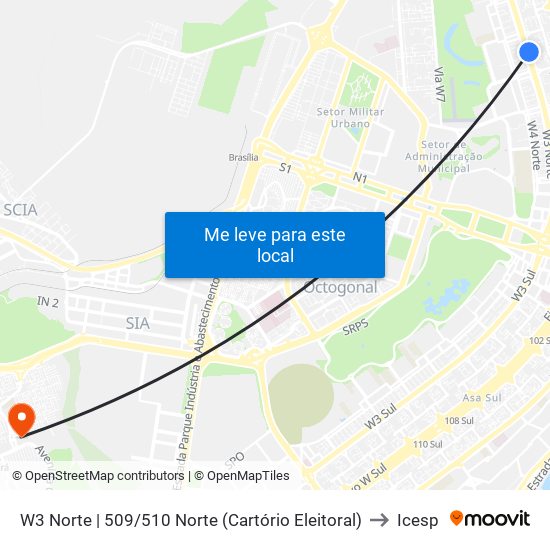 W3 Norte | 509/510 Norte (Cartório Eleitoral) to Icesp map