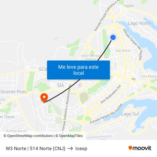 W3 Norte | 514 Norte (CNJ) to Icesp map