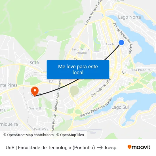 UnB | Faculdade de Tecnologia (Postinho) to Icesp map