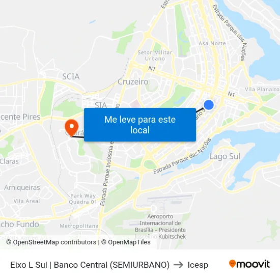 Eixo L Sul | Banco Central (SEMIURBANO) to Icesp map