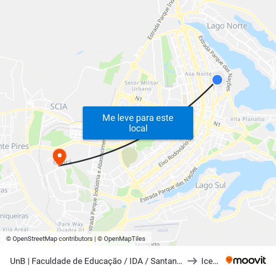 UnB | Faculdade de Educação / IDA / Santander to Icesp map