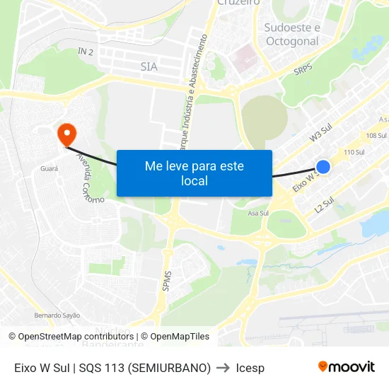 Eixo W Sul | SQS 113 (SEMIURBANO) to Icesp map