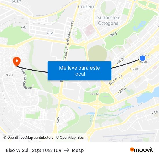 Eixo W Sul | Sqs 108/109 to Icesp map