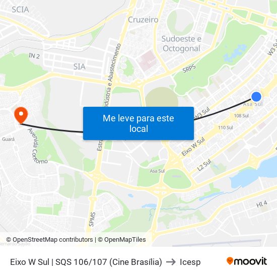 Eixo W Sul | Sqs 106/107 (Cine Brasília) to Icesp map
