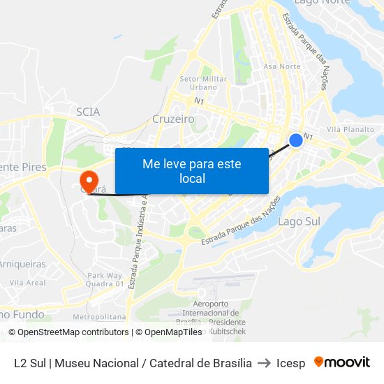 L2 Sul | Museu Nacional / Catedral de Brasília to Icesp map
