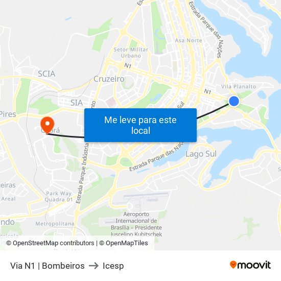 Via N1 | Bombeiros to Icesp map