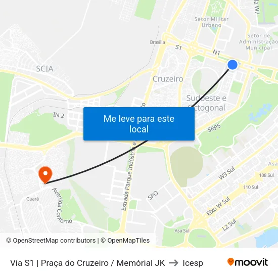 Via S1 | Praça do Cruzeiro / Memórial JK to Icesp map