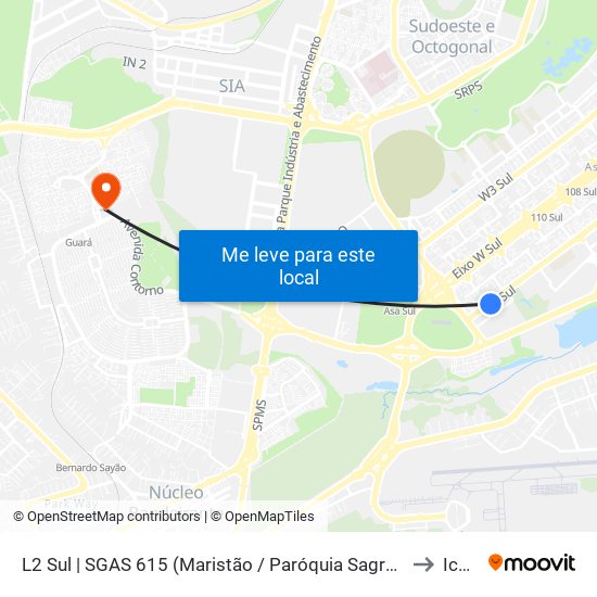 L2 Sul | SGAS 615 (Maristão / Paróquia Sagrado Coração) to Icesp map