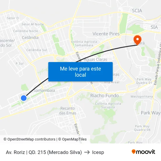 Av. Roriz | QD. 215 (Mercado Silva) to Icesp map