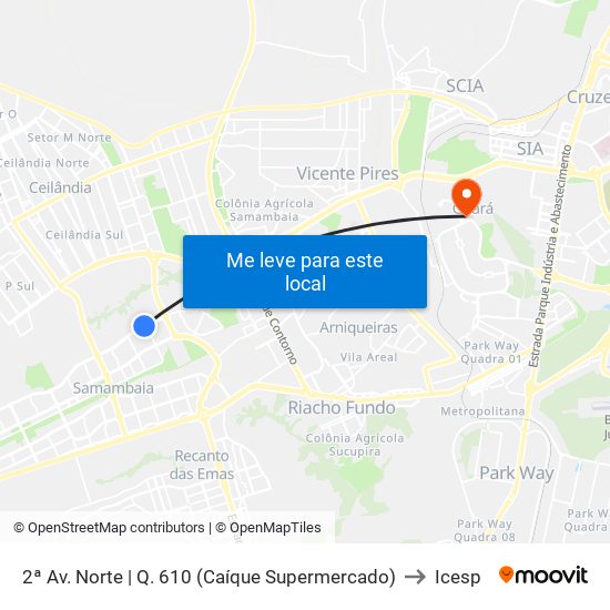 2ª Av. Norte | Q. 610 (Caíque Supermercado) to Icesp map