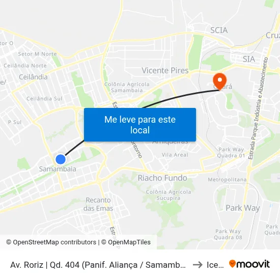 Av. Roriz | Qd. 404 (Panif. Aliança / Samambaia Mall) to Icesp map
