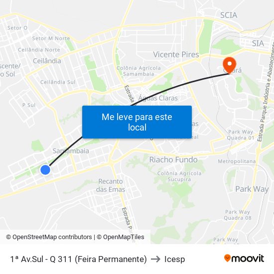 1ª Av.Sul - Q 311 (Feira Permanente) to Icesp map