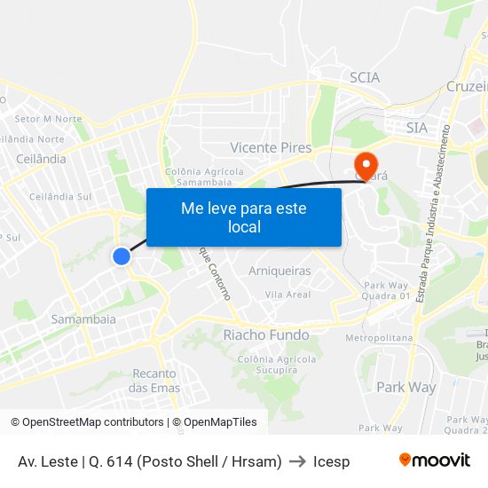 Av. Leste | Q. 614 (Posto Shell / Hrsam) to Icesp map