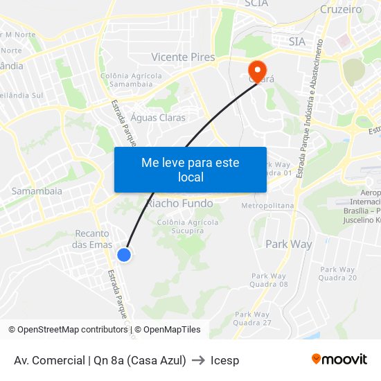 Av. Comercial | Qn 8a (Casa Azul) to Icesp map