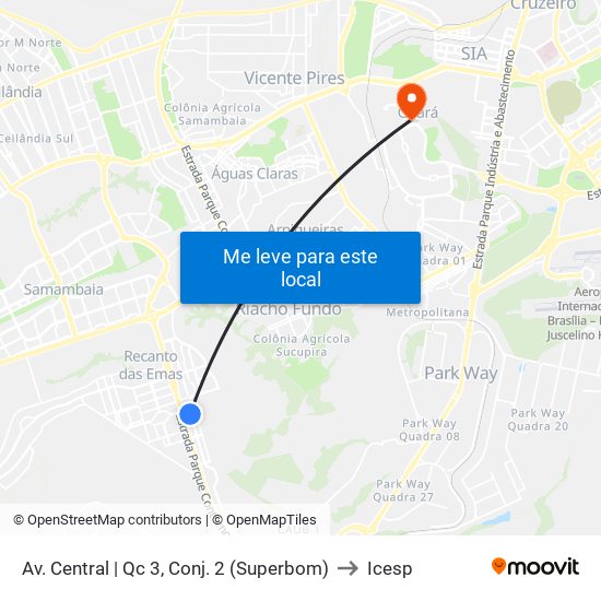 Av. Central | Qc 3, Conj. 2 (Superbom) to Icesp map