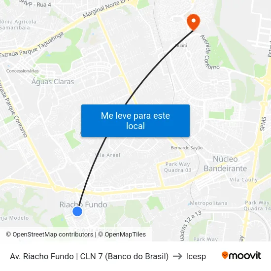 Av. Riacho Fundo | CLN 7 (Banco do Brasil) to Icesp map
