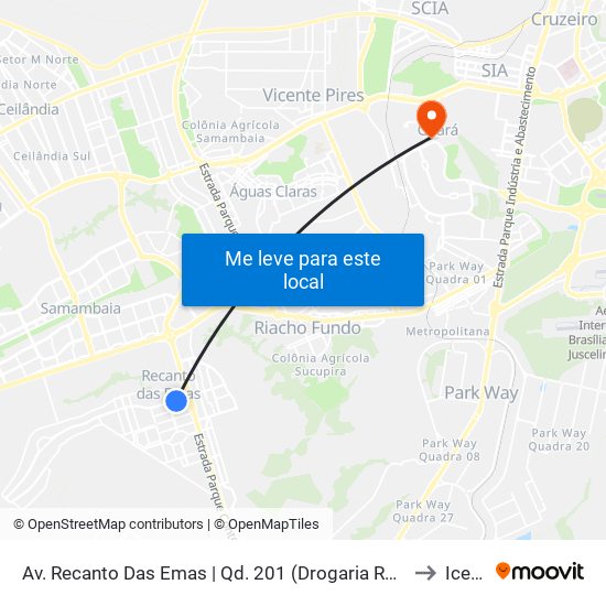 Av. Recanto Das Emas | Qd. 201 (Drogaria Rosário) to Icesp map