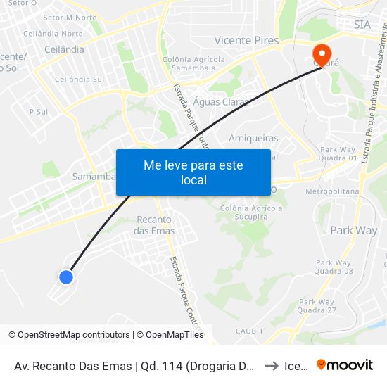 Av. Recanto Das Emas | Qd. 114 (Drogaria Do Povo) to Icesp map