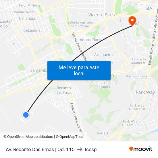 Av. Recanto Das Emas | Qd. 115 to Icesp map