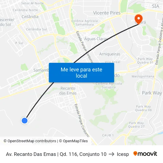 Av. Recanto Das Emas | Qd. 116, Conjunto 10 to Icesp map