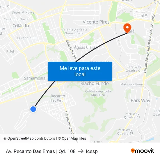 Av. Recanto Das Emas | Qd. 108 to Icesp map