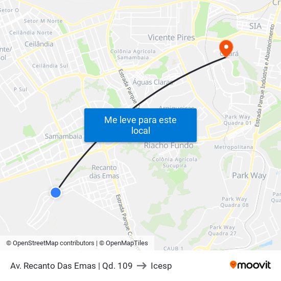 Av. Recanto Das Emas | Qd. 109 to Icesp map