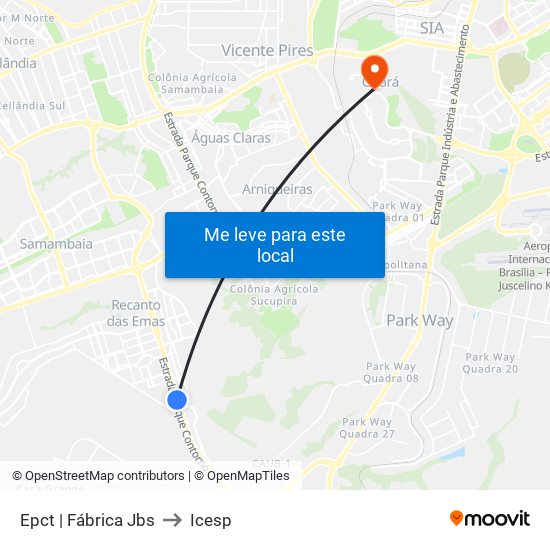 Epct | Fábrica Jbs to Icesp map
