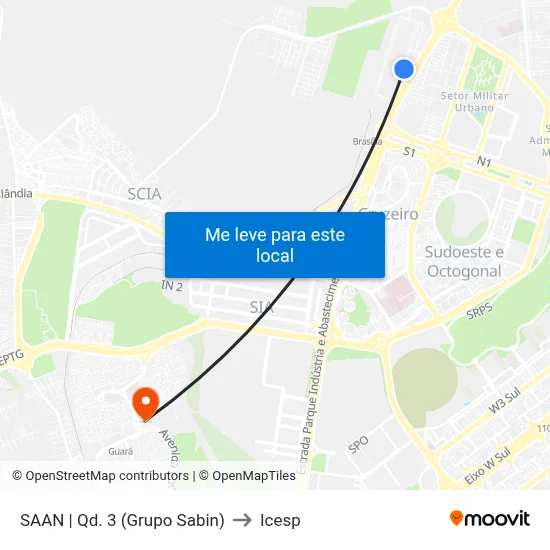 SAAN | Qd. 3 (Grupo Sabin) to Icesp map