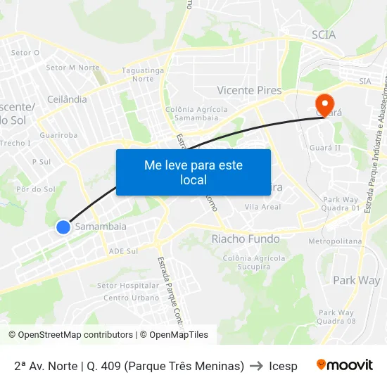 2ª Av. Norte | Q. 409 (Parque Três Meninas) to Icesp map