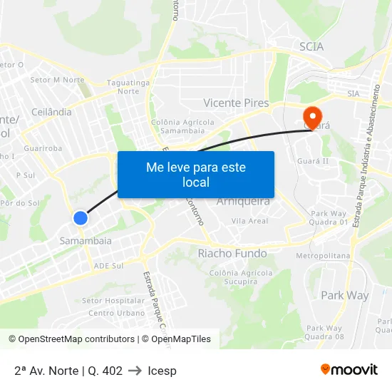 2ª Av. Norte | Q. 402 to Icesp map