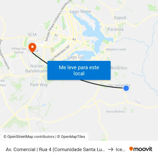 Av. Comercial | Rua 4 (Comunidade Santa Luzia) to Icesp map