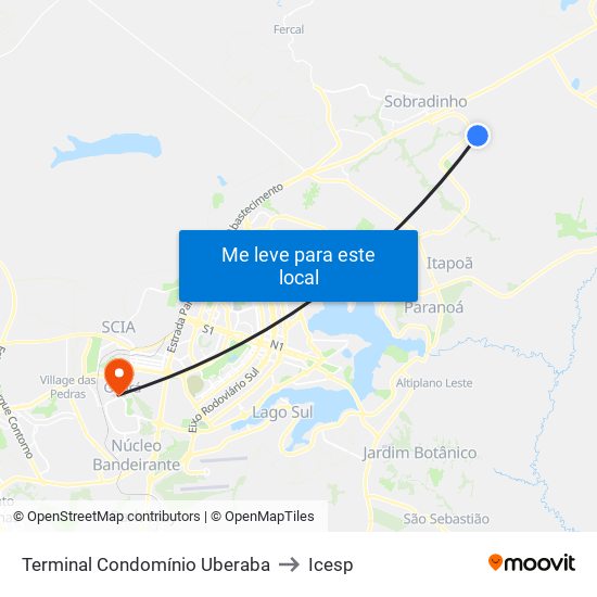 Terminal Condomínio Uberaba to Icesp map