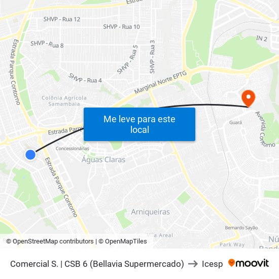 Comercial S. | CSB 6 (Bellavia Supermercado) to Icesp map