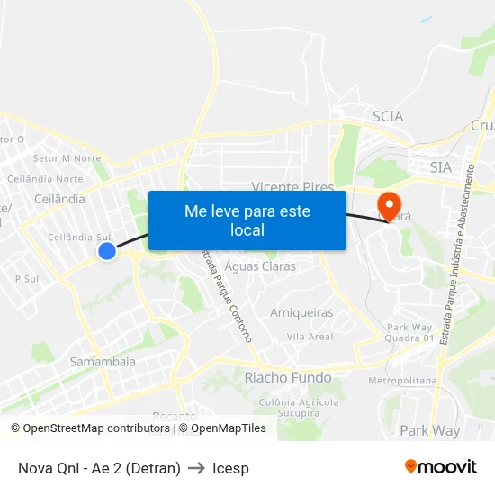 Nova Qnl - Ae 2 (Detran) to Icesp map