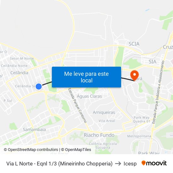 Via L Norte - Eqnl 1/3 (Mineirinho Chopperia) to Icesp map