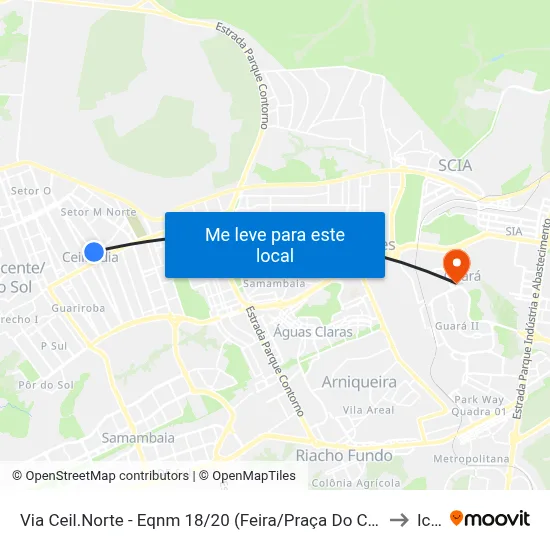 Via Ceil.Norte - Eqnm 18/20 (Feira/Praça Do Cidadão/Farmácia De Alto Custo) to Icesp map
