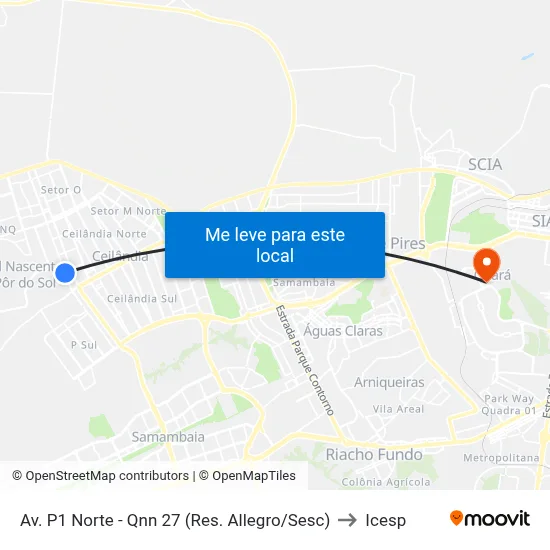 Av. P1 Norte - Qnn 27 (Res. Allegro/Sesc) to Icesp map