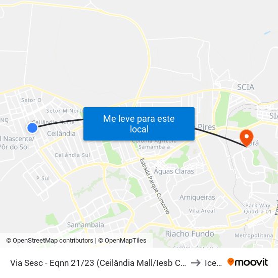 Via Sesc - Eqnn 21/23 (Ceilândia Mall/Iesb Ceilândia) to Icesp map