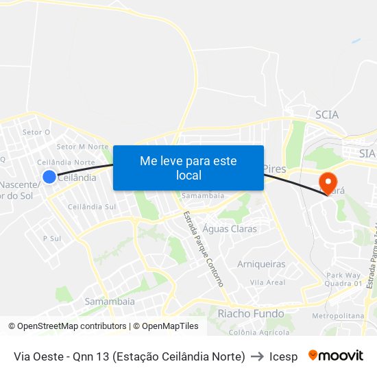 Via Oeste - Qnn 13 (Estação Ceilândia Norte) to Icesp map