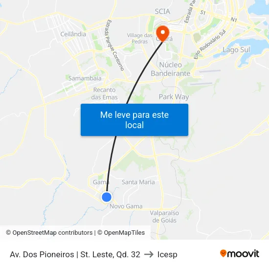 Av. Dos Pioneiros | St. Leste, Qd. 32 to Icesp map