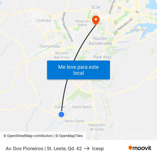 Av. Dos Pioneiros | St. Leste, Qd. 42 to Icesp map