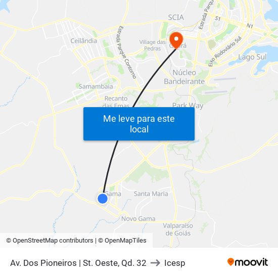 Av. Dos Pioneiros | St. Oeste, Qd. 32 to Icesp map