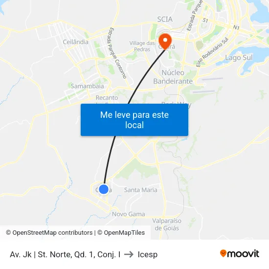 Av. Jk | St. Norte, Qd. 1, Conj. I to Icesp map