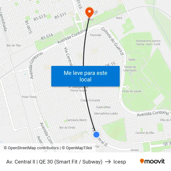 Av. Central ll | QE 30 (Smart Fit / Subway) to Icesp map